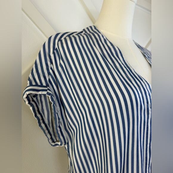 Revolve PAIGE Haidee Blue And White Stripe Drawstring Raw Hem Dress Size Medium - Picture 3 of 12